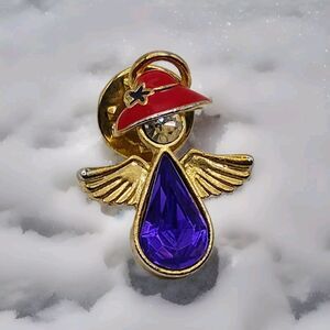 5/$25 Red Hat Society Angel Brooch Gold Tone Pin Red Hat Society Brooch Vintage